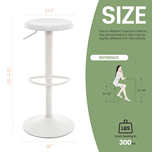 Adjustable Bar Stool, Swivel Round Metal Airlift Barstool, Backless Counter Height Bar Chair for Kitchen Dining Room Pub Cafe, 1 pc (White) - color: White, size: 1 pc