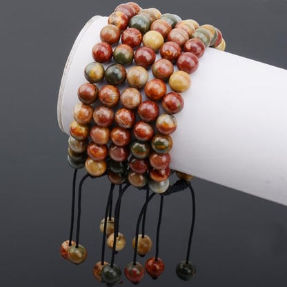 MASSIVE BEADS Natural Healing Power Gemstone Crystal Beads Unisex Adjustable Macrame Bracelets - color: Picasso Jasper, size: 6mm
