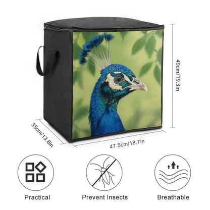 Peacock Head Storage Bag Portable Closet Organizer Storage Bags Quilt Storage Bags with Zippered Breathable Storage Bag with Carry Handles for Blanket Pillow Bedding