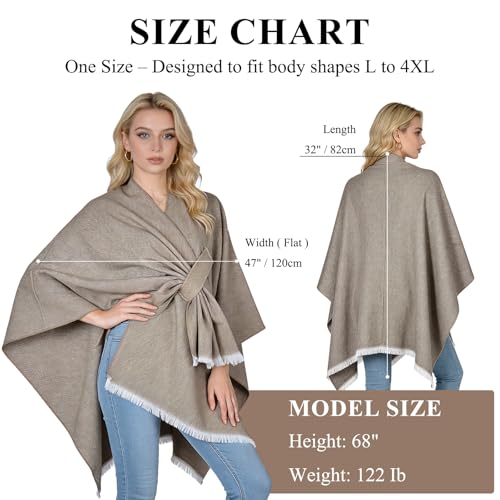 QUIRAI Shawl Wraps for Women, Elegant Pashmina Poncho Shawl for Air Conditioned Rooms,Birthday Gifts for Women Mom Wife - color: Light Khaki