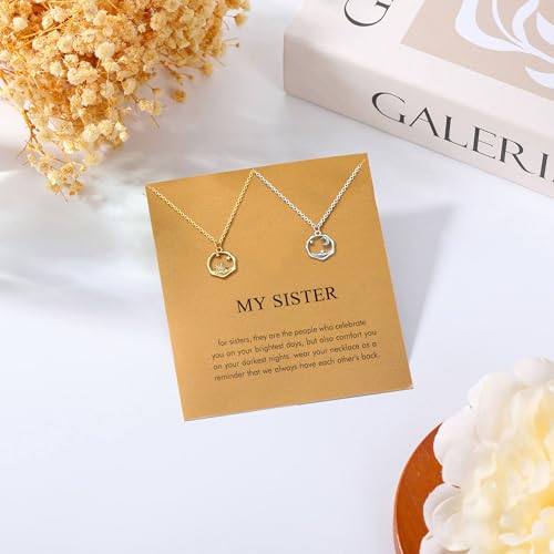 Golden Necklace for Women Virgin Mary Angel Butterfly Necklace Sister New Mom Friendship Necklace Birthday Christmas Gift - style: Sister- sun moon