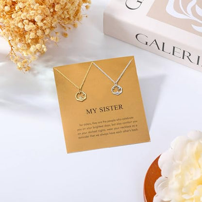Golden Necklace for Women Virgin Mary Angel Butterfly Necklace Sister New Mom Friendship Necklace Birthday Christmas Gift - style: Sister- sun moon