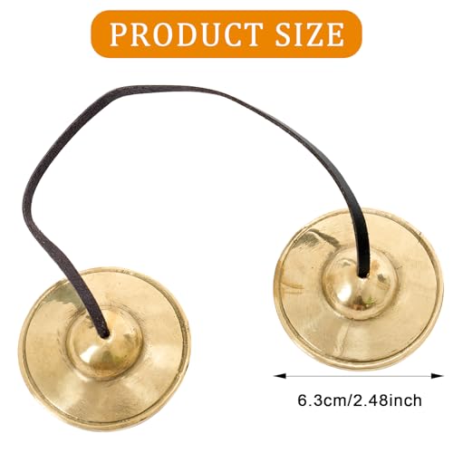 Boao Tibetan Bells Tingsha Cymbals Meditation Chime Bells with Tibetan Drawstring Cloth Bag, 6.3 cm Yoga Finger Meditation Chime for Percussion Instrument(Smooth Embossed)