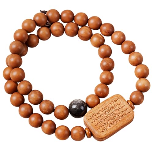 Handcrafted Natural Wood FengShui Meditation Bracelet/Necklace, 8mm Beads with Peace Scripture Amulet, Yoga Prayer Mala