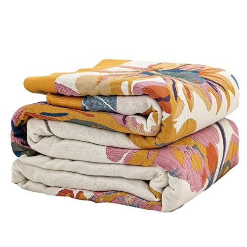Boho Throw Blanket for Bed 80”x90”, 100% Cotton Woven Blanket for Couch Sofa, Ultra Soft 4-Layer Muslin Quilt with Vintage Floral Printed, Farmhouse Bed Blanket/Cover for Living Room Decor - color: G - Boho Floral, size: 80“ X 90”