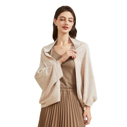 BRYCTSISEN Women's Lightweight Wool Shawl Wrap Scarf with Sleeves Outer Warm Knitted Open Front Poncho Cape Fall Winter - color: Beige