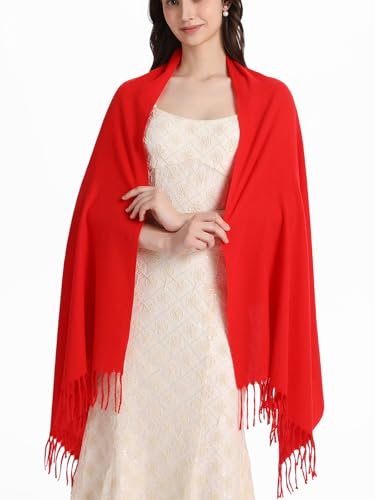 Pashmina Shawl and Wraps for Evening Dresses Resemble Cashmere Scarf for Women Wedding Winter Warm Shawls - color: Red