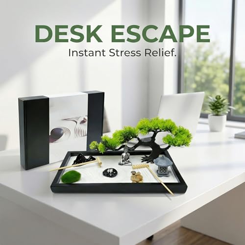 Zen Garden for Desk,Mini Oriental Antique Stone Sculpture Sand Tray, Desktop Zen Garden Kit for Adults, Meditation & Zen Decor, Unique Stress Relief Gift.