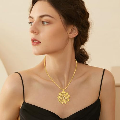 Flower of Life Necklace: 18K Gold Plated Sacred Geometry Buddhist Chakra Mandala with Diamond Pendant Necklaces Yoga Spiritual Amulet Jewelry Meditation Gift for Women Men - color: gold-1