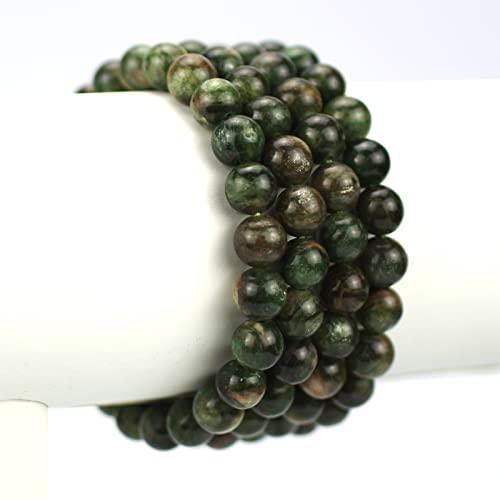 Angelstones Handmade Natural Healing Gemstone 8mm Round Beads Stretch Crystal Bracelet 7 Inch Unisex - color: Green Mica