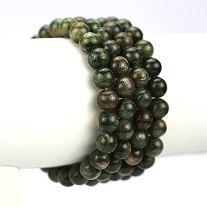 Angelstones Handmade Natural Healing Gemstone 8mm Round Beads Stretch Crystal Bracelet 7 Inch Unisex - color: Green Mica