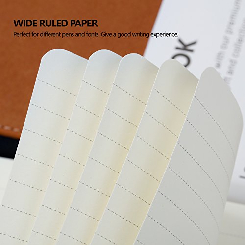 Lemome Thick Classic Notebook with Pen Loop A5 College Ruled Hardcover Writing Notebook with Pocket + Page Dividers Gifts, Banded, Large, 180 Pages, 8.4 x 5.7 in - color: brown