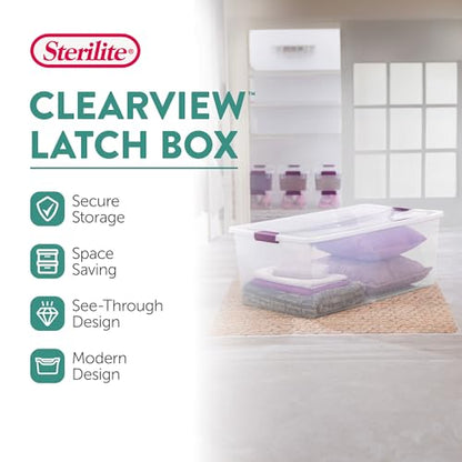 Sterilite 12-Pack 110 Quart ClearView Latch Box, Stackable Organizer Bins with Latching Lids - Clear Plastic Organization Containers for Closet, Bedroom, Shelving Units and Everyday Home Storage - size: 12 Pack, style: 110 Quart