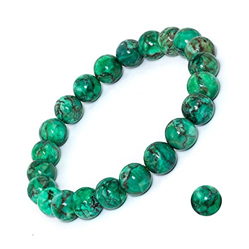 8mm Natural Gemstone Stretch Bracelet, Handmade Unisex Crystal Bracelets for Meditation, Yoga, Spiritual Healing & Positive Energy - color: Green Magnesite Turquoise