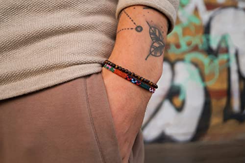 Made by Nami 2 Pcs Boho Surfer Bracelets for Men and Women Waterproof and Adjustable Beach Bracelets for Men and Women Set of 2 Beaded & Braided - color: Tiger-Eyes & Ethno