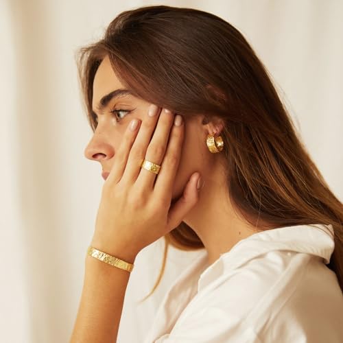 POTESSA 18K Gold Plated Cuff Bracelets Adjustable Dainty Bangle Handemade Jewelry for Women - style: Hammered