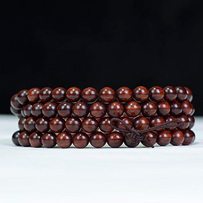 JAJAFOOK 108 Beads Genuine Rosewood Beads Bracelet Mala Rosary Wood Handmade Mala Japa Meditation Prayer Bracelet Necklace for Men Women, 06mm/08mm/10mm/12mm