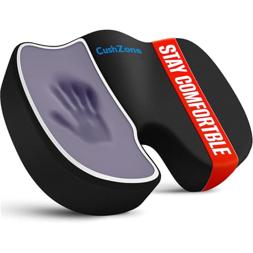 CushZone Seat Cushion - Memory Foam Office Chair Cushion for Sciatica, Tailbone & Back Pain Relief - Orthopedic Coccyx Pillow for Car, Airplane, Pregnancy & Long Sitting at Work, Black - color: Black, size: Large