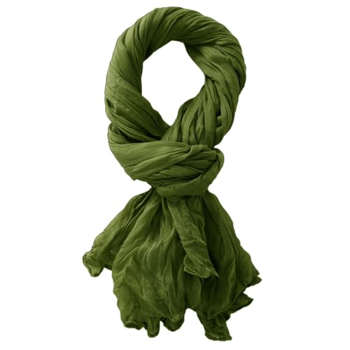 Summer Cotton Blend Crinkle Vintage Soft Scarf Fashion Solid Scarf Wrap Shawl - color: Matcha Green#2