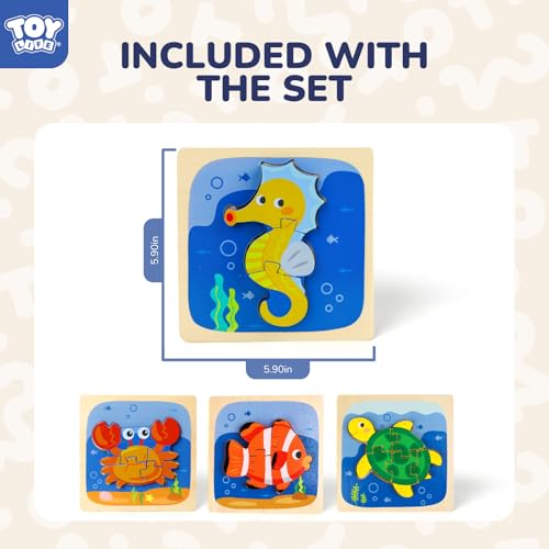 TOY Life Wooden Puzzles for Toddlers 2-4, Sea Animals Puzzles for Toddlers 1-3, Wood Puzzles Educational Montessori Toys Gifts for 1 2 3 Year Old, Baby Kids Learning Toy - style: 4PCS