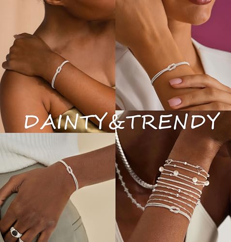 KOHOTA Silver Gold Bracelets for Women Trendy 14K Gold Plated Bracelet for Women Non Tarnish Dainty Stackable Layered Chain Heart Pearl Knot Beaded Bracelets Stack Set Charm Mothers Day Jewelry Gifts - color: A.Knot-silver