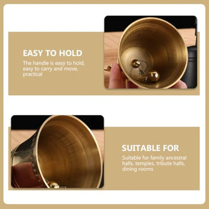 ibasenice Hand Held Ringing Bell 7.48 Inch Copper Meditation Bell for Home Temple Ancestral Halls with Comfortable Handle for Spiritual and Ceremonial Use