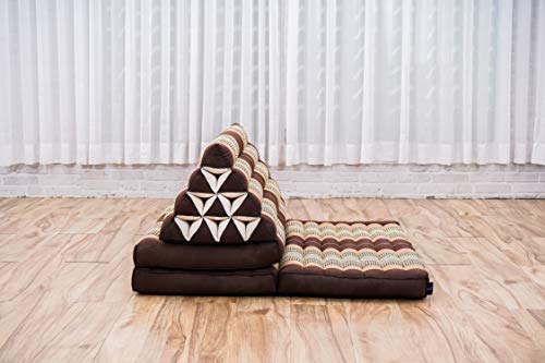 Leewadee 3-Fold Mat XXL with Triangle Cushion – Firm TV Pillow, Foldable Mattress with Cushion Made of Kapok, 67 x 31 inches, Brown - color: Sf10 - Brown, size: 3 seating segments XL
