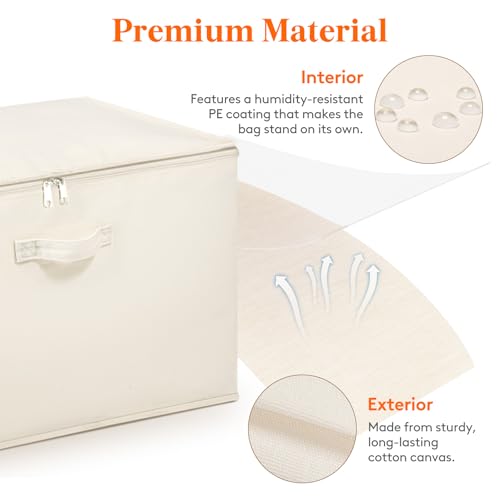 Lifewit Canvas Cotton Comforter Storage Bags with Zipper 4 Pack, 60L Breathable Foldable Clothing Containers, Linen Sweater Organizers Boxes for Clothes, Blankets, Pillows, Duvets, Bedding