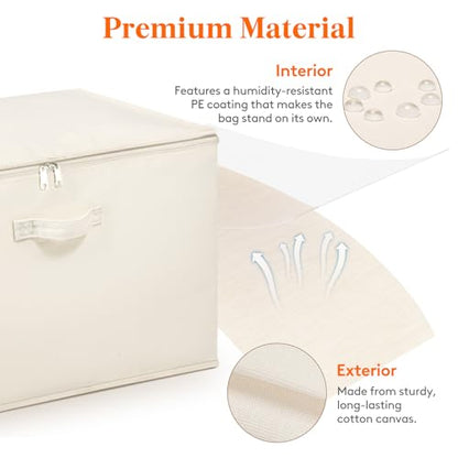 Lifewit Canvas Cotton Comforter Storage Bags with Zipper 4 Pack, 60L Breathable Foldable Clothing Containers, Linen Sweater Organizers Boxes for Clothes, Blankets, Pillows, Duvets, Bedding