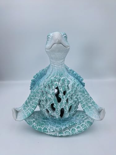 VVGIFTS Sea Turtle Meditation Yoga Decor, Garden Figurine Meditating Coastal Beach Decorations, Zen Yoga Resin Statue for Home Office Decorations - color: Aqua Blue Fs