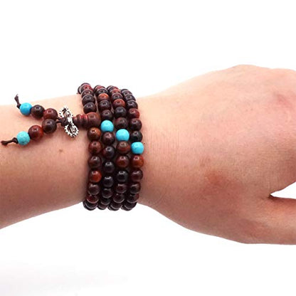 6MM 108 Prayer Beads Rosewood with blue beads bracelet Tibetan Buddhist Buddha Meditation Mala Bracelets/Necklace