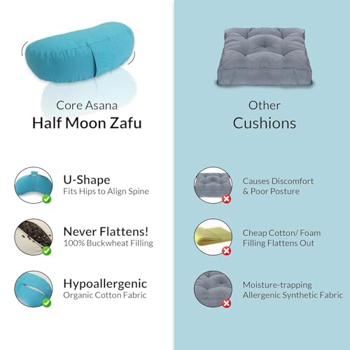 Meditation Cushion, Buckwheat Filling, Washable Organic Cotton Cover, Carry Handle, Mindful Comfort, Reduce Tailbone Pressure & Improve Posture Cyan - color: Cyan