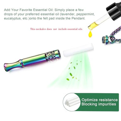 Anxiety Relief Pendant Mindfulness Breathing Necklace - Essential Oil Diffuser & Personal Inhaler Aromatherapy Necklaces for Women & Men (Rainbow) - color: Rainbow