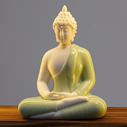 Backflow Incense Holder with LED Light Tabletop Indoor Ceramic Buddha Statues Meditation Decoration with Lamp Rings,Lotus,Buddhist Beads for Home Decor Relaxing,18 * 4 * 14in (Buddha)