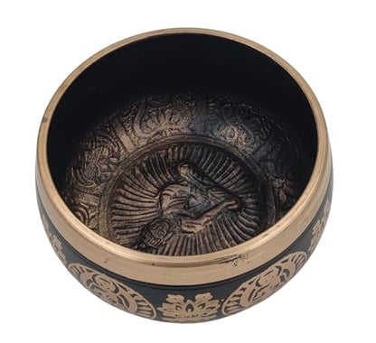 Purpledip Handmade 4 Inches Bell Metal Tibetan Buddhist Singing Bowl Musical Instrument For Meditation (11079) - style: Scripture design | 4 inches | Black