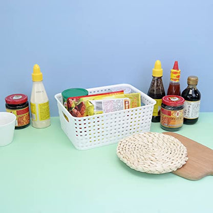 Plastic Woven Baskets for Organizing, 6 Packs, White Storage Baskets For Desktop Shelves
