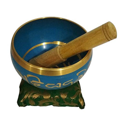 Purpledip Bell Metal Singing Bowl: Dhyana Musical Instrument for Meditation, 4.5 Inches, Blue (12128) - style: Scripture design | 4.5 inches | Blue