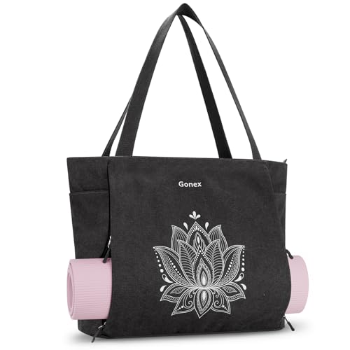 Gonex Yoga Mat Bag, Large Tote Bag with Multi Pockets for Women Men, Canvas Mat Carrier, Full Zipper Easy Access for Pilates Gym Travel - color: Black, size: XL (19.5*7*17inch)