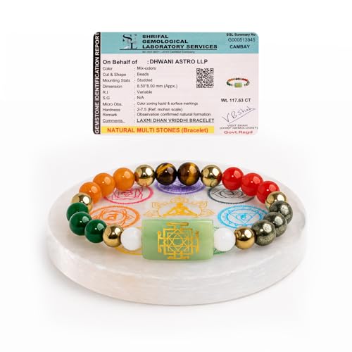 Natural Healing Dhan Yog Bracelets For Men & Women Certified Gemstone 8mm Beads for Money Magnet & Wealth Attraction, Prosperity, Success, Protection, Luck, Stress Relief & Emotional Balance DhanYog Bracelet - color: Laxmi Dhan Samridhi Aishwarya Vriddhi