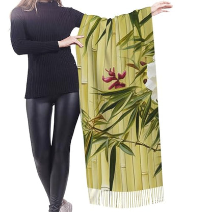 Astronaut Sitting in Yoga Chakra Scarf for Women Warm Soft Scarves Fashion Fringed Shawl Casual Tassel Blanket Scarf - color: Blooming Flowers