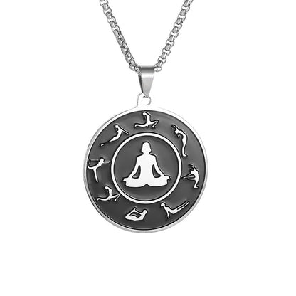 Stainless Steel Body Yoga Meditation Chart Pendant Necklace for Men and Women Sports and Leisure Style Jewelry Gifts
