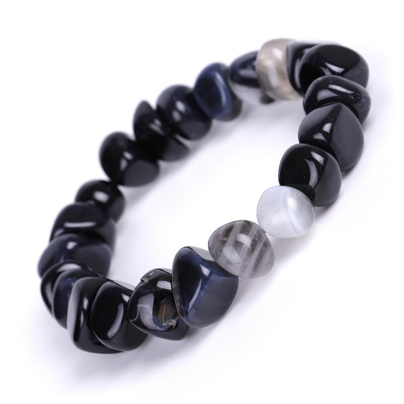 HZHRony Healing Crystal Stone Beads Bracelet Irregular Gemstone Beaded Bracelets For Women and Men Anxiety Relief Yoga Bracelet Jewelry Gifts 7 Inch - color: Black