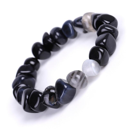 HZHRony Healing Crystal Stone Beads Bracelet Irregular Gemstone Beaded Bracelets For Women and Men Anxiety Relief Yoga Bracelet Jewelry Gifts 7 Inch - color: Black