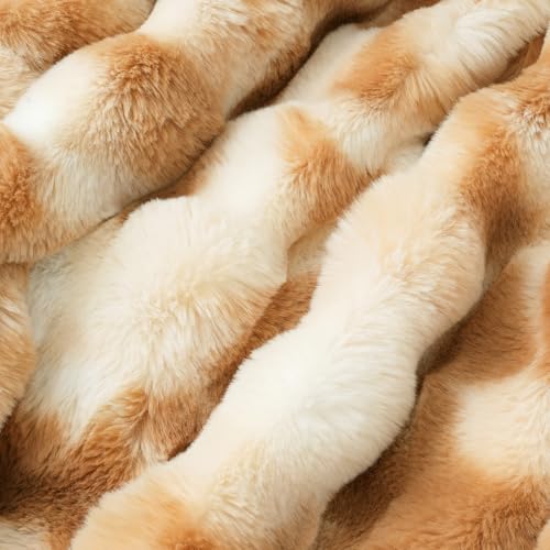 Amélie Home Faux Fur Throw Blanket, Ultra Soft Fuzzy Plush Bubble Blanket for Couch, Bed & Living Room, 60"x80", Tie-dye Khaki - color: Tie-dye Khaki, size: 60" x 80"