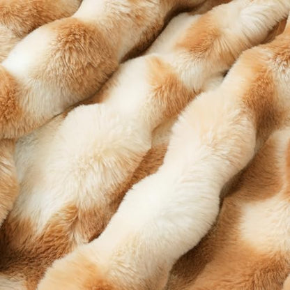 Amélie Home Faux Fur Throw Blanket, Ultra Soft Fuzzy Plush Bubble Blanket for Couch, Bed & Living Room, 60"x80", Tie-dye Khaki - color: Tie-dye Khaki, size: 60" x 80"