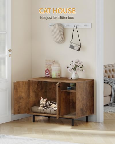 Hzuaneri Cat Litter Box Enclosure Enclosed, Hidden Litter Box Cabinet Furniture with Storage, Wooden Indoor Cat House Large, Modern End Table for Living Room Entryway, Rustic Brown and Black CB01501B - color: Rusic Brown