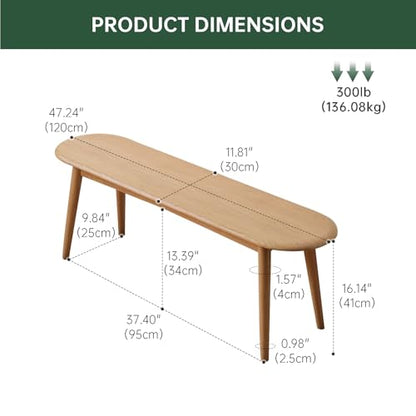 47'' 100% Solid Oak Wood Dining Bench,Rounded Corner Baguette Shape Chair Surface Design,Entryway Bedroom Bed End Bench (47.3inch, Natural Oak) - size: 47.3inch-Oak-Round Corner Baguette Shape