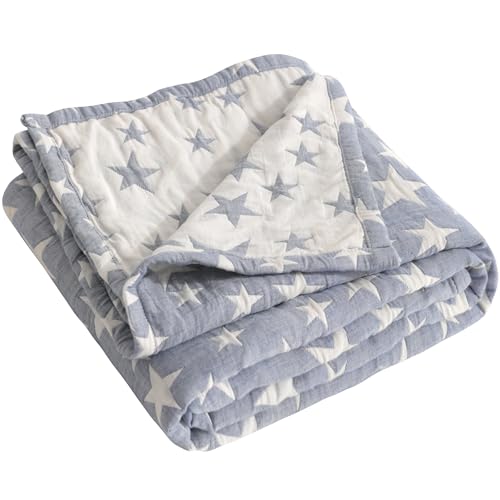 NTBAY 3 Layer Oversized Muslin Cotton Toddler Blanket, 45x60 Inches Jacquard Reversible Nursery Bed Blanket, Super Soft and Thermal Crib Blanket for All Seasons, Baby Gift, 45"x60", Blue/White Star - color: Blue, size: 45x60 Inch (Pack of 1)