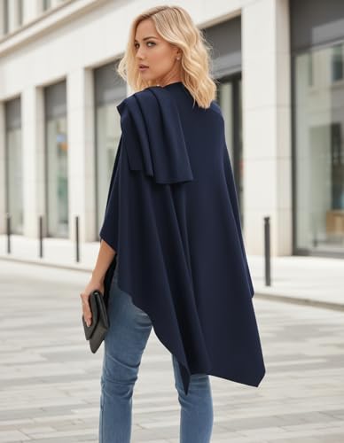 Womens Open Front Poncho Sweater Wrap Topper Knitted Elegant Shawls Cape for Spring Fall Winter - color: Series 1-darkslateblue
