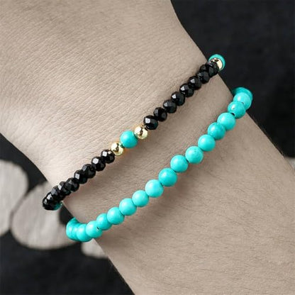 Puka Shell Bracelet for Men Wooden Bracelets Turquoise Stack Beaded Minimalist Trendy Jewelry for Friend Gift - style: 2pcs-Turquoise